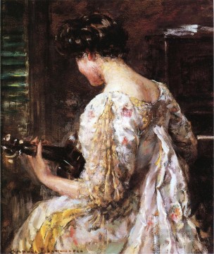 Mujer con guitarra impresionista James Carroll Beckwith Pinturas al óleo